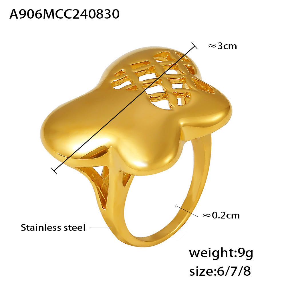 316L Stainless Steel 18K Gold PVD Butterfly Flower Cutout Ring - Butterfly Flower Cutout Minimalist Openwork Ring Wholesale Stainless Steel Jewelry - Sensitive Skin Friendly - Detail 6