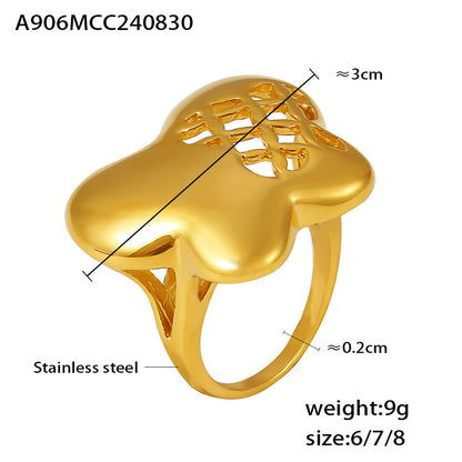 316L Stainless Steel 18K Gold PVD Butterfly Flower Cutout Ring - Butterfly Flower Cutout Minimalist Openwork Ring Wholesale Stainless Steel Jewelry - Sensitive Skin Friendly - Detail 6