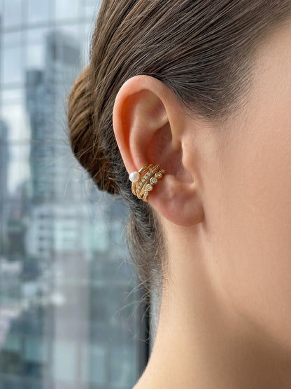 316L Stainless Steel 18K Gold PVD C-Shape Pearl-Studded Clip-On Earrings - C-Shape Pearl Crystal Minimalist Wholesale Stainless Steel Jewelry - Sensitive Skin Friendly - Detail 6