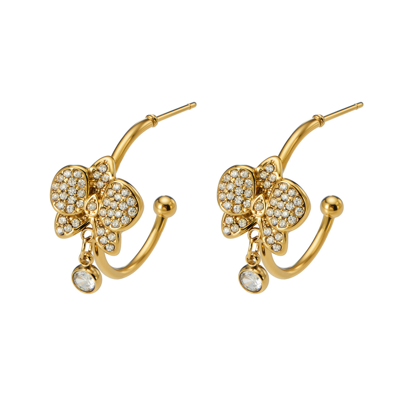 316L Stainless Steel 18K Gold PVD C-Shaped Butterfly Zircon Geometric Earrings - C-Shaped Butterfly Geometric Zircon Gold Earrings Wholesale Stainless Steel Jewelry - Sensitive Skin Friendly - Detail 10