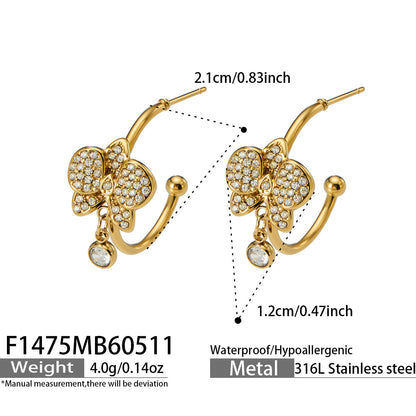 316L Stainless Steel 18K Gold PVD C-Shaped Butterfly Zircon Geometric Earrings - C-Shaped Butterfly Geometric Zircon Gold Earrings Wholesale Stainless Steel Jewelry - Sensitive Skin Friendly - Detail 9