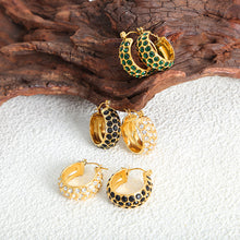 316L Stainless Steel 18K Gold PVD C-Shaped Pave Zircon Earrings - C-Shaped Earrings Multi-Color Zircon Pave Statement Gold Wholesale Stainless Steel Jewelry - Sensitive Skin Friendly - Detail 1