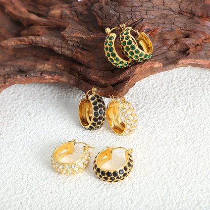 316L Stainless Steel 18K Gold PVD C-Shaped Pave Zircon Earrings - C-Shaped Earrings Multi-Color Zircon Pave Statement Gold Wholesale Stainless Steel Jewelry - Sensitive Skin Friendly - Detail 1