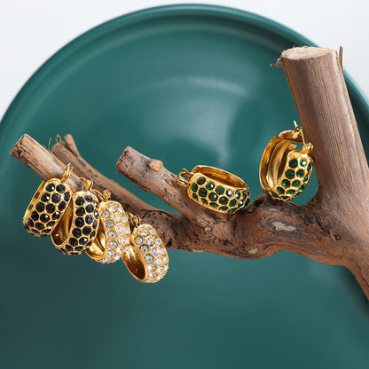 316L Stainless Steel 18K Gold PVD C-Shaped Pave Zircon Earrings - C-Shaped Earrings Multi-Color Zircon Pave Statement Gold Wholesale Stainless Steel Jewelry - Sensitive Skin Friendly - Detail 6