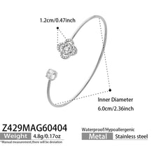 316L Stainless Steel 18K Gold PVD Camellia CZ Open Bangle Size Chart, 6.0cm Inner Diameter Adjustable Cuff Bracelet, Hypoallergenic Waterproof Jewelry