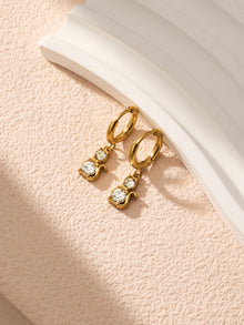 316L Stainless Steel 18K Gold PVD Cat Ear Zircon Earrings - Playful Cat Ear Zircon Earrings Wholesale Stainless Steel Jewelry - Sensitive Skin Friendly - Detail 19