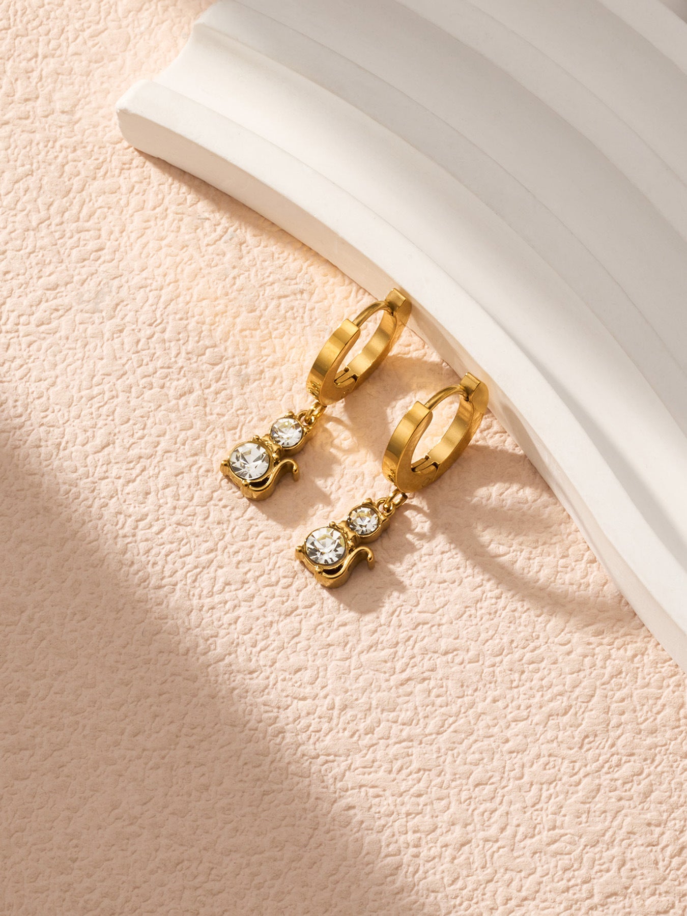 316L Stainless Steel 18K Gold PVD Cat Ear Zircon Earrings - Playful Cat Ear Zircon Earrings Wholesale Stainless Steel Jewelry - Sensitive Skin Friendly - Detail 20