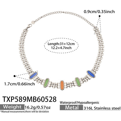 316L Stainless Steel 18K Gold PVD Cat Eye Stone Bracelet & Necklace Collection - Cat Eye Stone Minimalist Luxury Gold Jewelry Modern Layering Elegant Gemstone Wholesale Stainless Steel Jewelry - Sensitive Skin Friendly - Detail 10