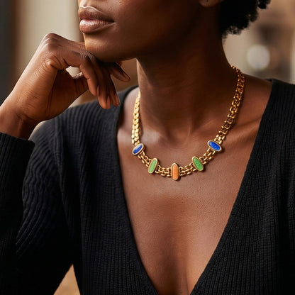 316L Stainless Steel 18K Gold PVD Cat Eye Stone Bracelet & Necklace Collection - Cat Eye Stone Minimalist Luxury Gold Jewelry Modern Layering Elegant Gemstone Wholesale Stainless Steel Jewelry - Sensitive Skin Friendly - Detail 11