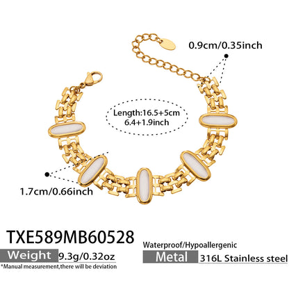 316L Stainless Steel 18K Gold PVD Cat Eye Stone Bracelet & Necklace Collection - Cat Eye Stone Minimalist Luxury Gold Jewelry Modern Layering Elegant Gemstone Wholesale Stainless Steel Jewelry - Sensitive Skin Friendly - Detail 14