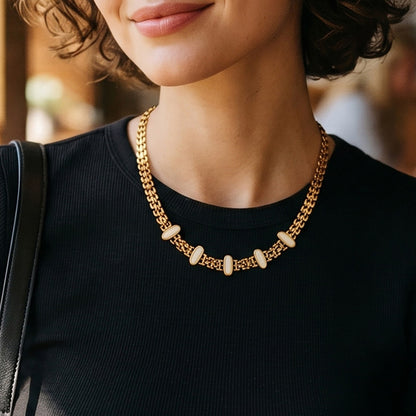 316L Stainless Steel 18K Gold PVD Cat Eye Stone Bracelet & Necklace Collection - Cat Eye Stone Minimalist Luxury Gold Jewelry Modern Layering Elegant Gemstone Wholesale Stainless Steel Jewelry - Sensitive Skin Friendly - Detail 3