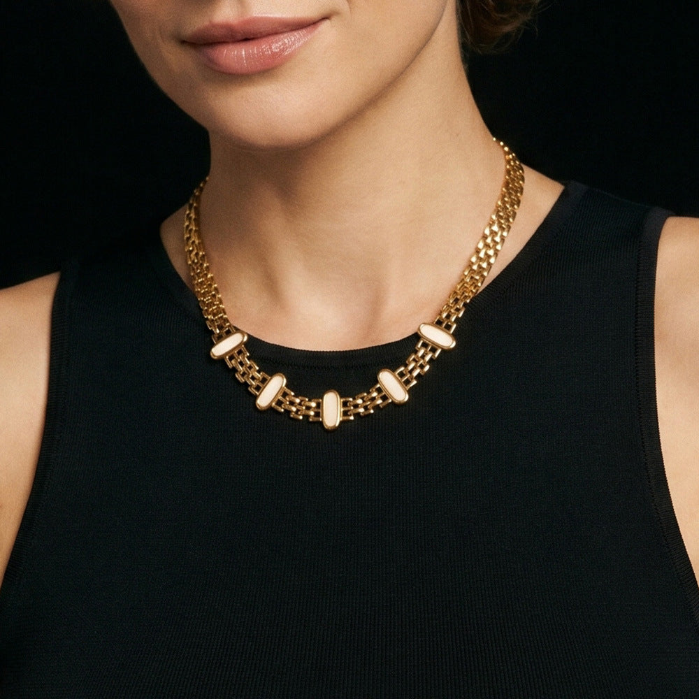 316L Stainless Steel 18K Gold PVD Cat Eye Stone Bracelet & Necklace Collection - Cat Eye Stone Minimalist Luxury Gold Jewelry Modern Layering Elegant Gemstone Wholesale Stainless Steel Jewelry - Sensitive Skin Friendly - Detail 7
