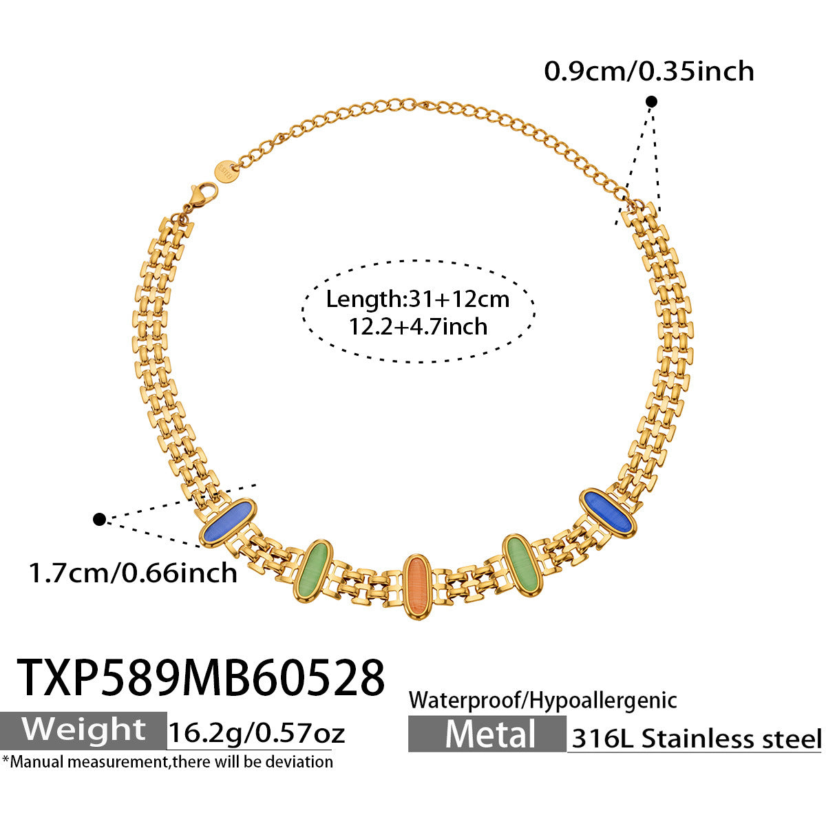 316L Stainless Steel 18K Gold PVD Cat Eye Stone Bracelet & Necklace Collection - Cat Eye Stone Minimalist Luxury Gold Jewelry Modern Layering Elegant Gemstone Wholesale Stainless Steel Jewelry - Sensitive Skin Friendly - Detail 9