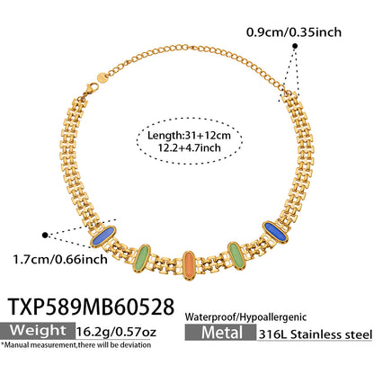 316L Stainless Steel 18K Gold PVD Cat Eye Stone Bracelet & Necklace Collection - Cat Eye Stone Minimalist Luxury Gold Jewelry Modern Layering Elegant Gemstone Wholesale Stainless Steel Jewelry - Sensitive Skin Friendly - Detail 9