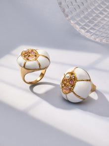 316L Stainless Steel 18K Gold PVD Cat's Eye Bead Dangle Ring - Vintage Gold Band Cat's Eye Wholesale Stainless Steel Jewelry - Sensitive Skin Friendly - Detail 10