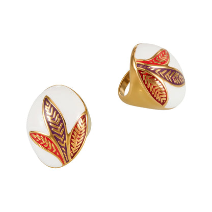 316L Stainless Steel 18K Gold PVD Cat's Eye Bead Dangle Ring - Vintage Gold Band Cat's Eye Wholesale Stainless Steel Jewelry - Sensitive Skin Friendly - Detail 11