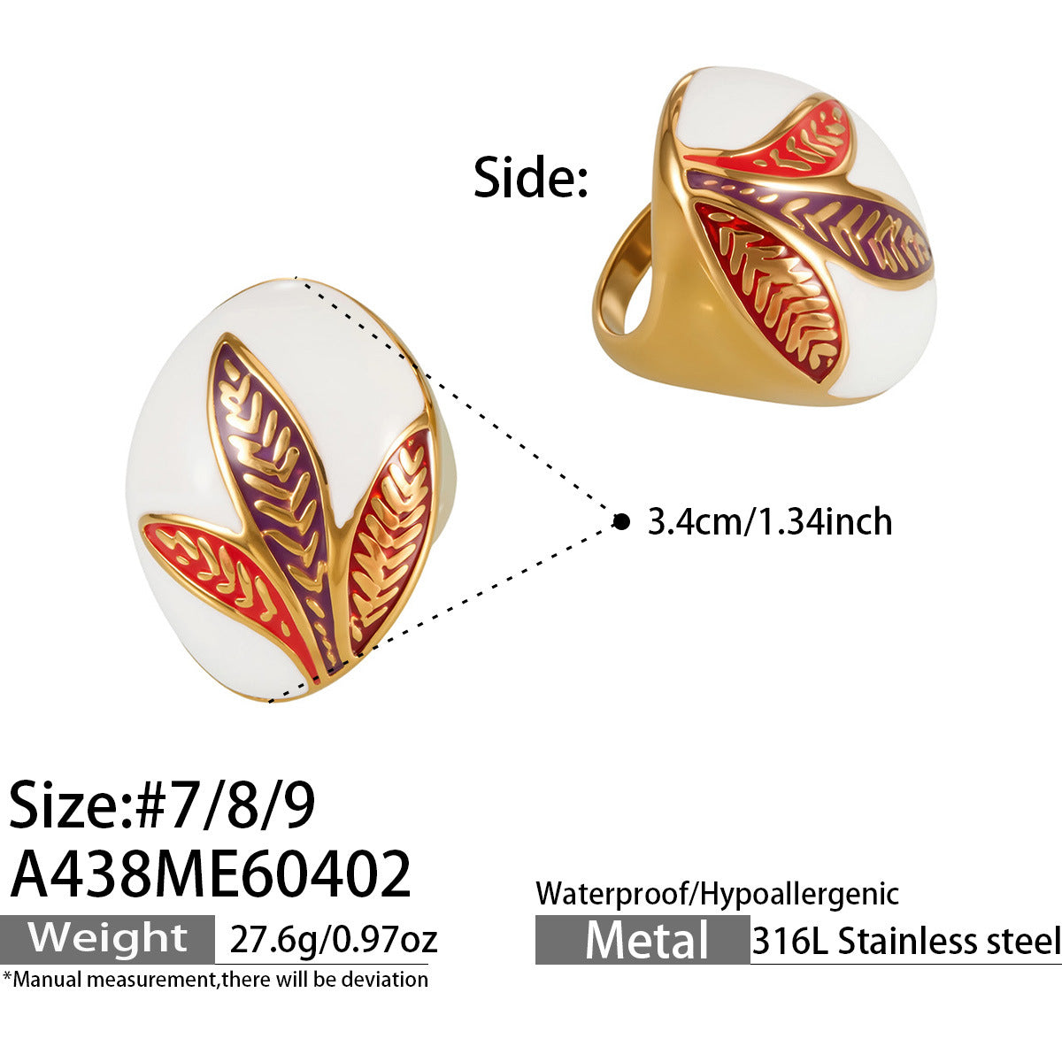 316L Stainless Steel 18K Gold PVD Cat's Eye Bead Dangle Ring - Vintage Gold Band Cat's Eye Wholesale Stainless Steel Jewelry - Sensitive Skin Friendly - Detail 5
