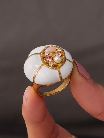 316L Stainless Steel 18K Gold PVD Cat's Eye Bead Dangle Ring - Vintage Gold Band Cat's Eye Wholesale Stainless Steel Jewelry - Sensitive Skin Friendly - Detail 6