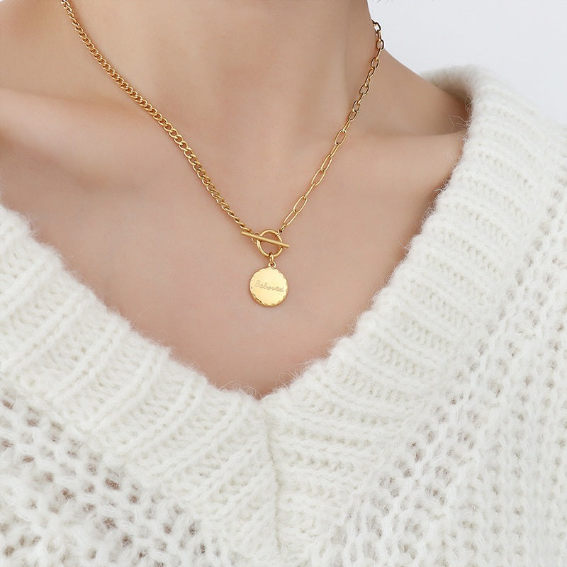 316L Stainless Steel 18K Gold PVD Chain Pendant Necklace - Vintage Gold Chain Pendant Wholesale Stainless Steel Jewelry - Sensitive Skin Friendly - Detail 1