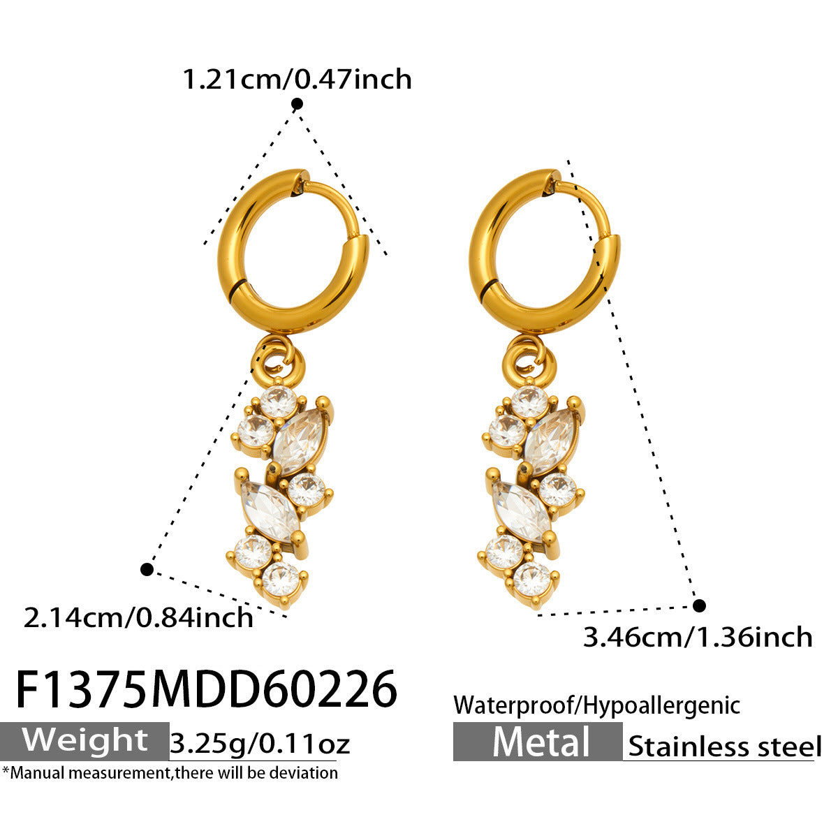 316L Stainless Steel 18K Gold PVD Chic 5A Zircon Drop Earrings - Chic 5A Zircon Drop Minimalist Wholesale Stainless Steel Jewelry - Sensitive Skin Friendly - Detail 12