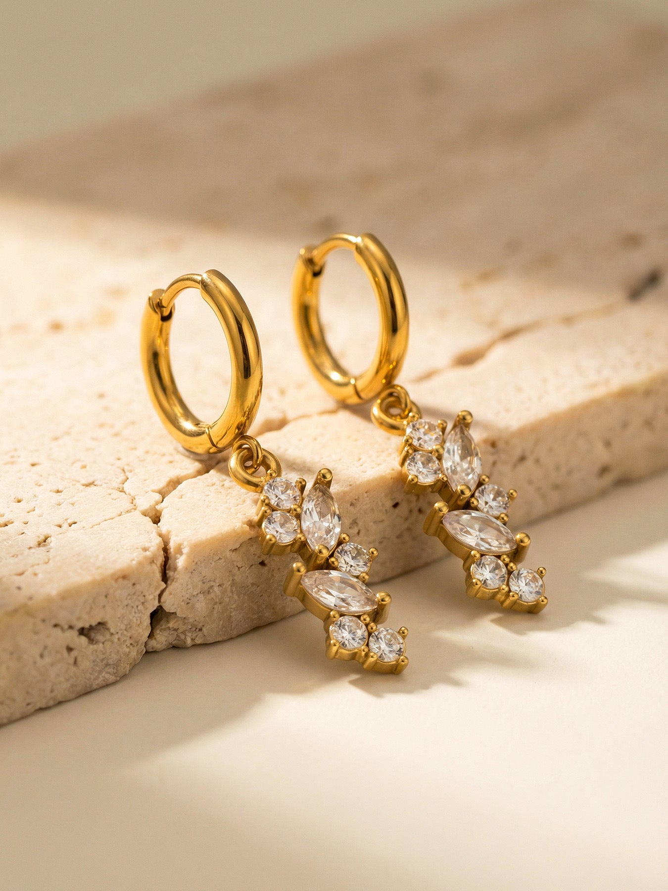 316L Stainless Steel 18K Gold PVD Chic 5A Zircon Drop Earrings - Chic 5A Zircon Drop Minimalist Wholesale Stainless Steel Jewelry - Sensitive Skin Friendly - Detail 14