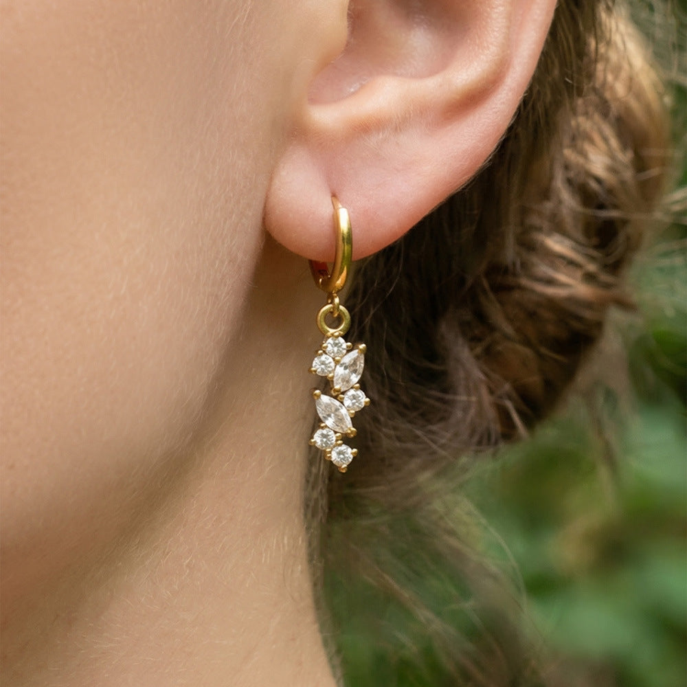 316L Stainless Steel 18K Gold PVD Chic 5A Zircon Drop Earrings - Chic 5A Zircon Drop Minimalist Wholesale Stainless Steel Jewelry - Sensitive Skin Friendly - Detail 2