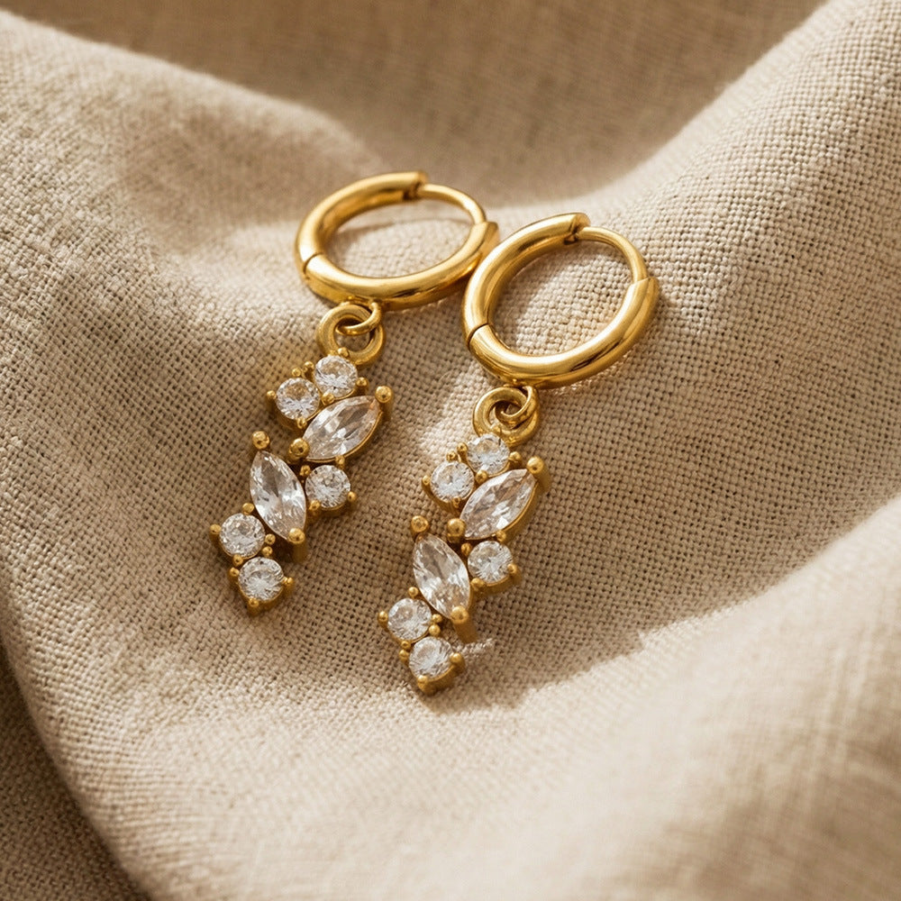 316L Stainless Steel 18K Gold PVD Chic 5A Zircon Drop Earrings - Chic 5A Zircon Drop Minimalist Wholesale Stainless Steel Jewelry - Sensitive Skin Friendly - Detail 3