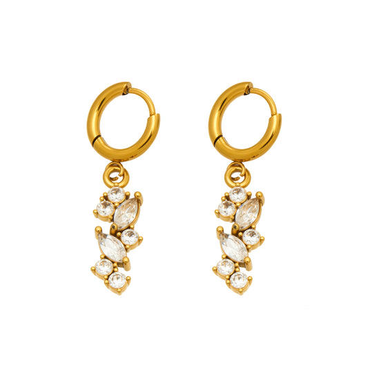 316L Stainless Steel 18K Gold PVD Chic 5A Zircon Drop Earrings - Chic 5A Zircon Drop Minimalist Wholesale Stainless Steel Jewelry - Sensitive Skin Friendly - Detail 5