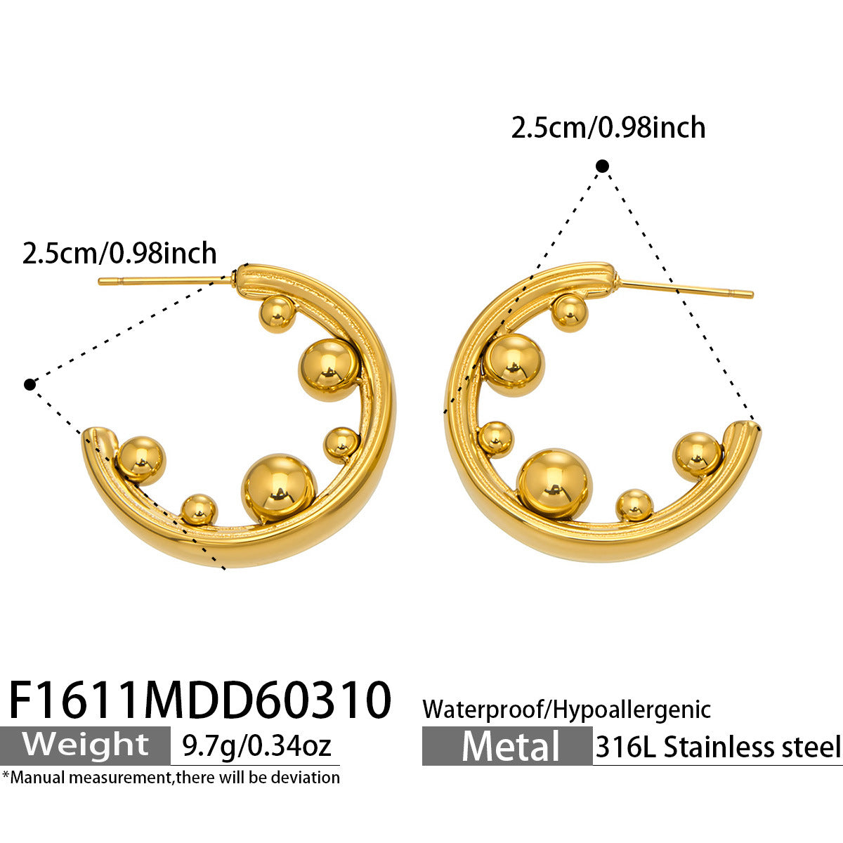 316L Stainless Steel 18K Gold PVD Chic C-Hoop High-Polished Earrings - Chic C-Hoop High-Polished Wholesale Stainless Steel Jewelry - Sensitive Skin Friendly - Detail 13