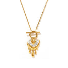 316L Stainless Steel 18K Gold PVD Chic Melting Heart Rhinestone Toggle Necklace - Chic Melting Heart Rhinestone Pendant Toggle Clasp Wholesale Stainless Steel Jewelry - Sensitive Skin Friendly - Detail 2