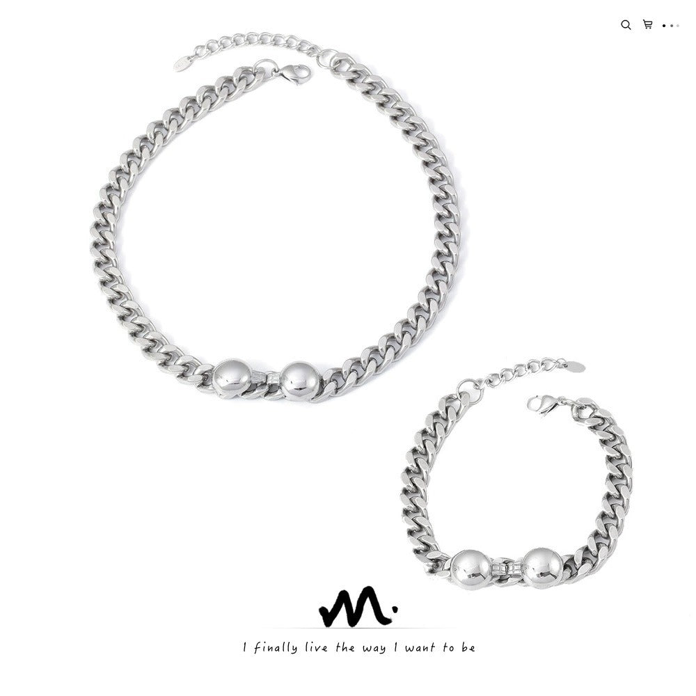 316L Stainless Steel 18K Gold PVD Chic Minimalist Bracelet Set - Chic Minimalist Steel Bracelet Set Wholesale Stainless Steel Jewelry - Sensitive Skin Friendly - Detail 1