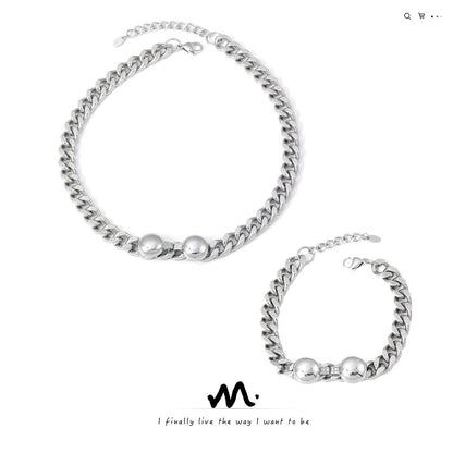 316L Stainless Steel 18K Gold PVD Chic Minimalist Bracelet Set - Chic Minimalist Steel Bracelet Set Wholesale Stainless Steel Jewelry - Sensitive Skin Friendly - Detail 1