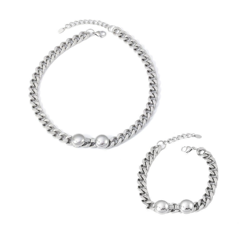316L Stainless Steel 18K Gold PVD Chic Minimalist Bracelet Set - Chic Minimalist Steel Bracelet Set Wholesale Stainless Steel Jewelry - Sensitive Skin Friendly - Detail 5