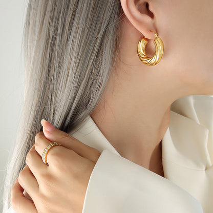 316L Stainless Steel 18K Gold PVD Chic U-shaped Hoop Earrings - Chic U-shaped, Minimalist, Gold Wholesale Stainless Steel Jewelry - Sensitive Skin Friendly - Detail 1