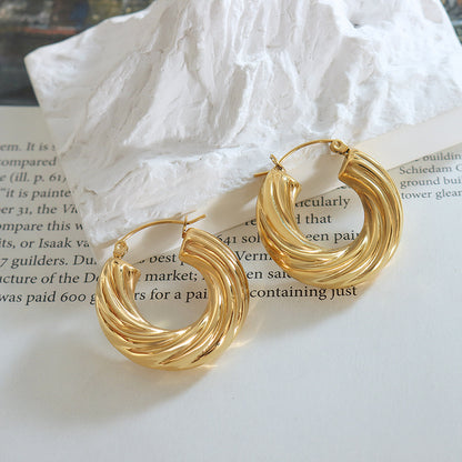 316L Stainless Steel 18K Gold PVD Chic U-shaped Hoop Earrings - Chic U-shaped, Minimalist, Gold Wholesale Stainless Steel Jewelry - Sensitive Skin Friendly - Detail 2