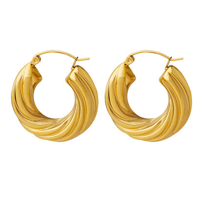 316L Stainless Steel 18K Gold PVD Chic U-shaped Hoop Earrings - Chic U-shaped, Minimalist, Gold Wholesale Stainless Steel Jewelry - Sensitive Skin Friendly - Detail 5