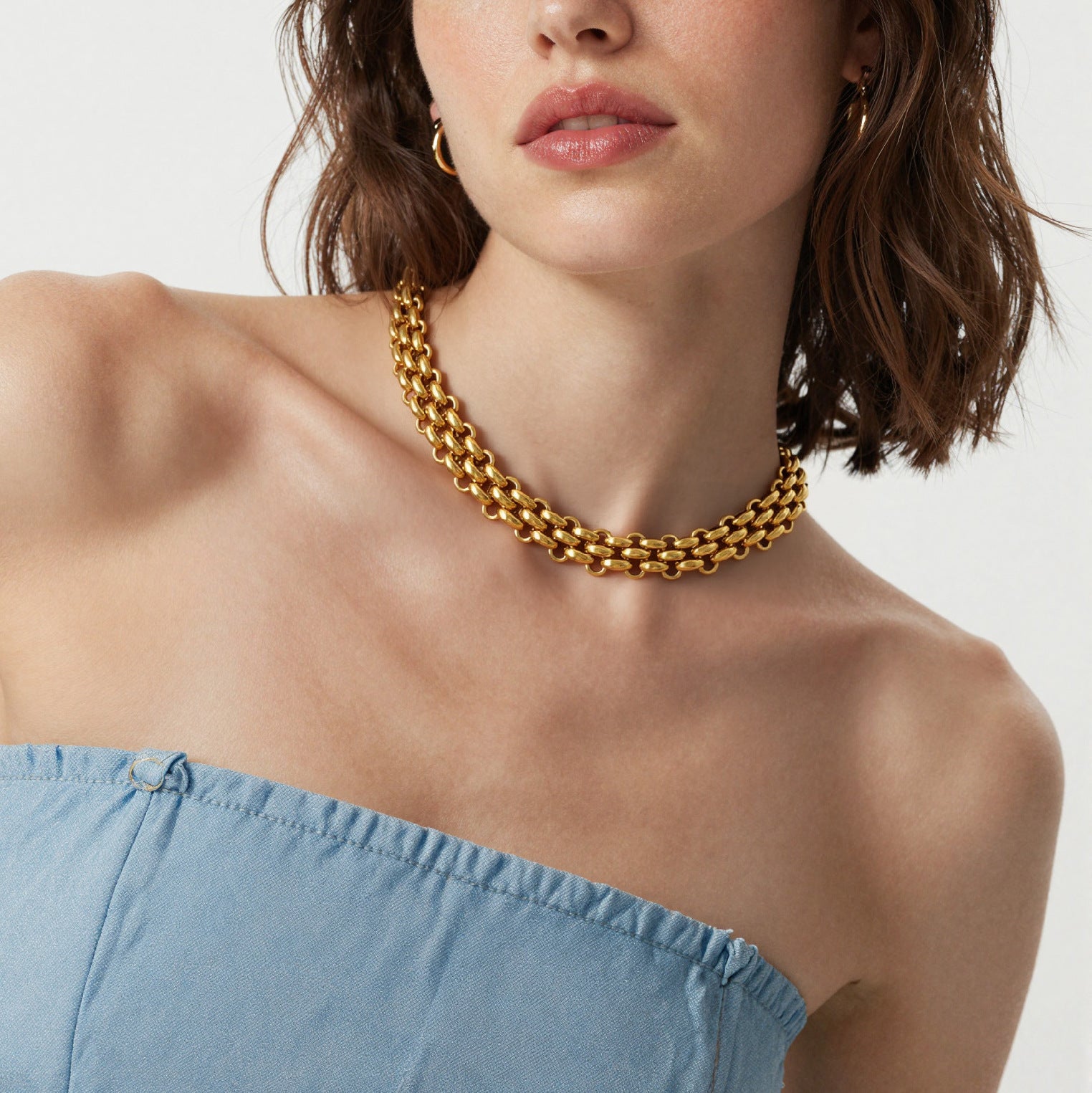 316L Stainless Steel 18K Gold PVD Chunky Chain OT Clasp Bracelet & Necklace - Chunky Chain, OT Clasp, Modern European, Bold, Statement Wholesale Stainless Steel Jewelry - Sensitive Skin Friendly - Detail 1
