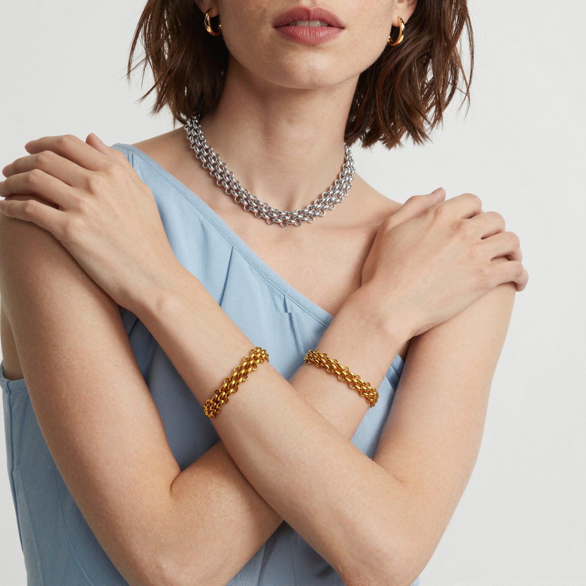 316L Stainless Steel 18K Gold PVD Chunky Chain OT Clasp Bracelet & Necklace - Chunky Chain, OT Clasp, Modern European, Bold, Statement Wholesale Stainless Steel Jewelry - Sensitive Skin Friendly - Detail 11