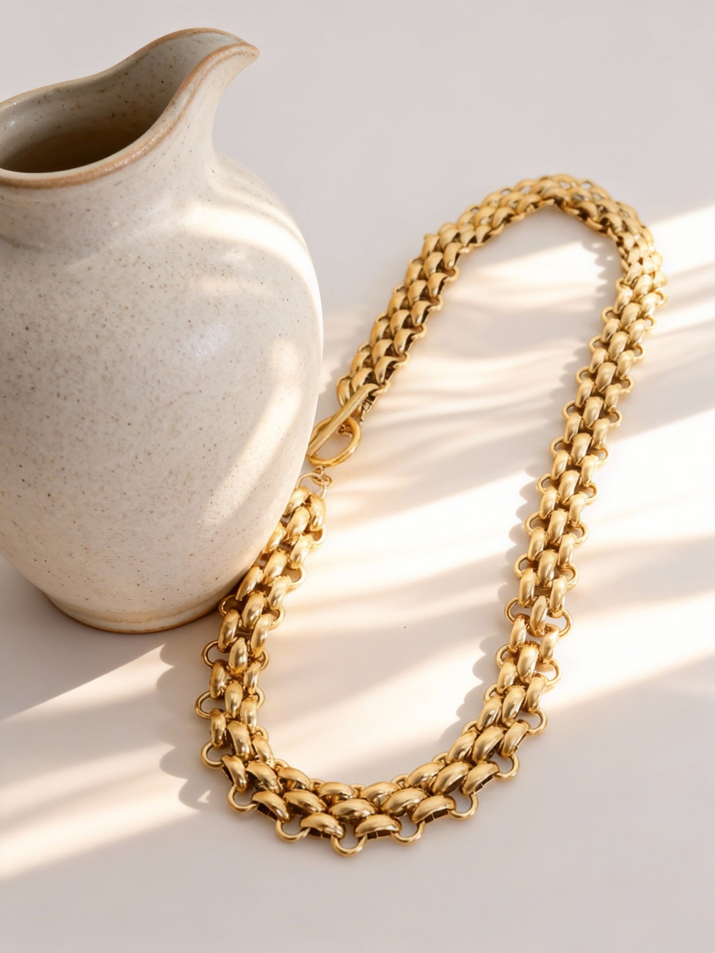 316L Stainless Steel 18K Gold PVD Chunky Chain OT Clasp Bracelet & Necklace - Chunky Chain, OT Clasp, Modern European, Bold, Statement Wholesale Stainless Steel Jewelry - Sensitive Skin Friendly - Detail 13