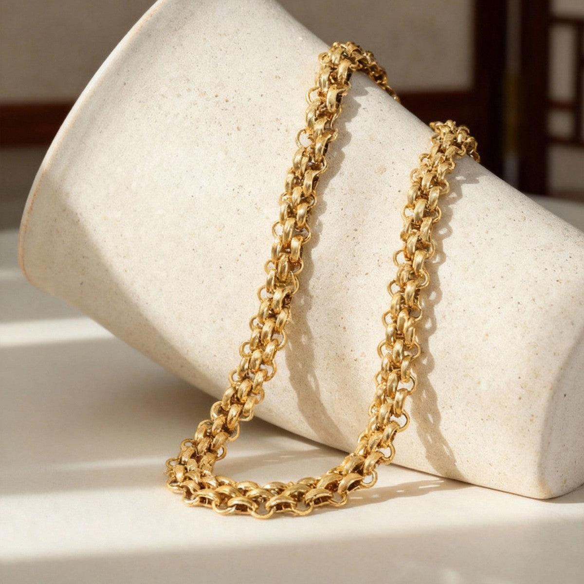 316L Stainless Steel 18K Gold PVD Chunky Chain OT Clasp Bracelet & Necklace - Chunky Chain, OT Clasp, Modern European, Bold, Statement Wholesale Stainless Steel Jewelry - Sensitive Skin Friendly - Detail 5