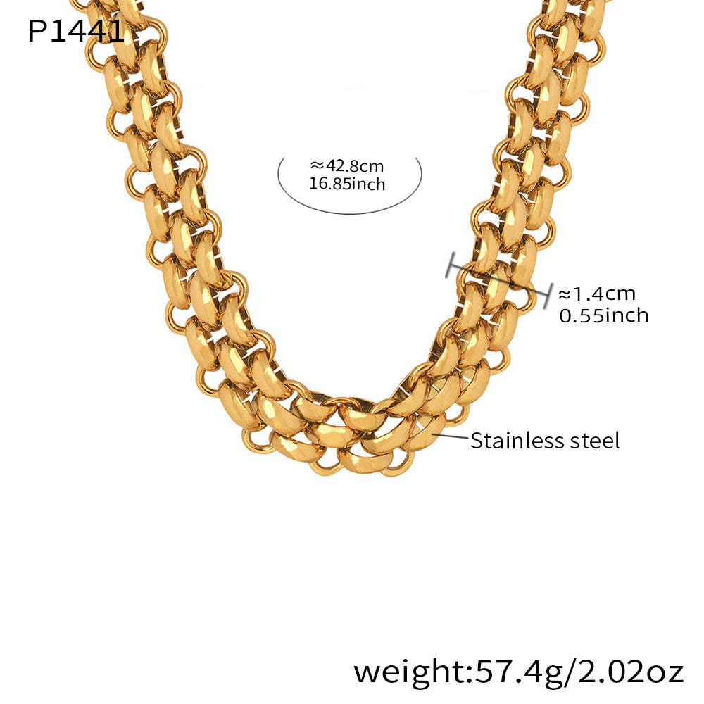 316L Stainless Steel 18K Gold PVD Chunky Chain OT Clasp Bracelet & Necklace - Chunky Chain, OT Clasp, Modern European, Bold, Statement Wholesale Stainless Steel Jewelry - Sensitive Skin Friendly - Detail 8