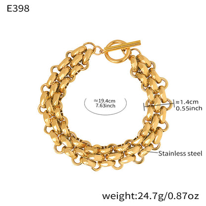 316L Stainless Steel 18K Gold PVD Chunky Chain OT Clasp Bracelet & Necklace - Chunky Chain, OT Clasp, Modern European, Bold, Statement Wholesale Stainless Steel Jewelry - Sensitive Skin Friendly - Detail 9