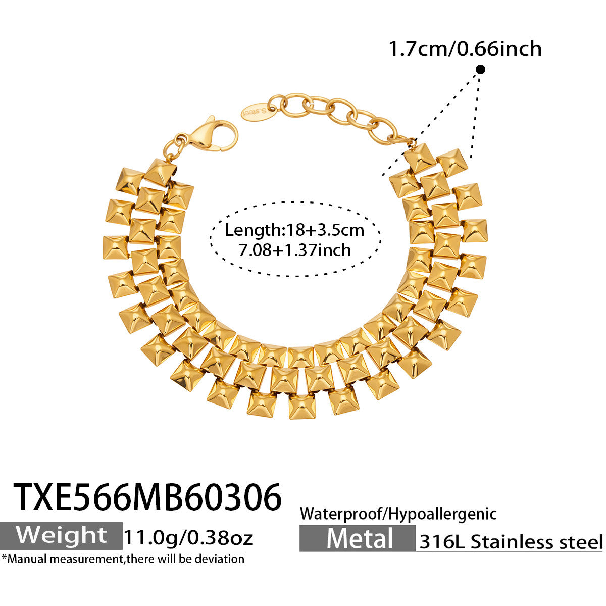 316L Stainless Steel 18K Gold PVD Chunky Chain Statement Necklace Bracelet Set - Chunky Chain, Statement, Modern, Gold, Steel Wholesale Stainless Steel Jewelry - Sensitive Skin Friendly - Detail 10