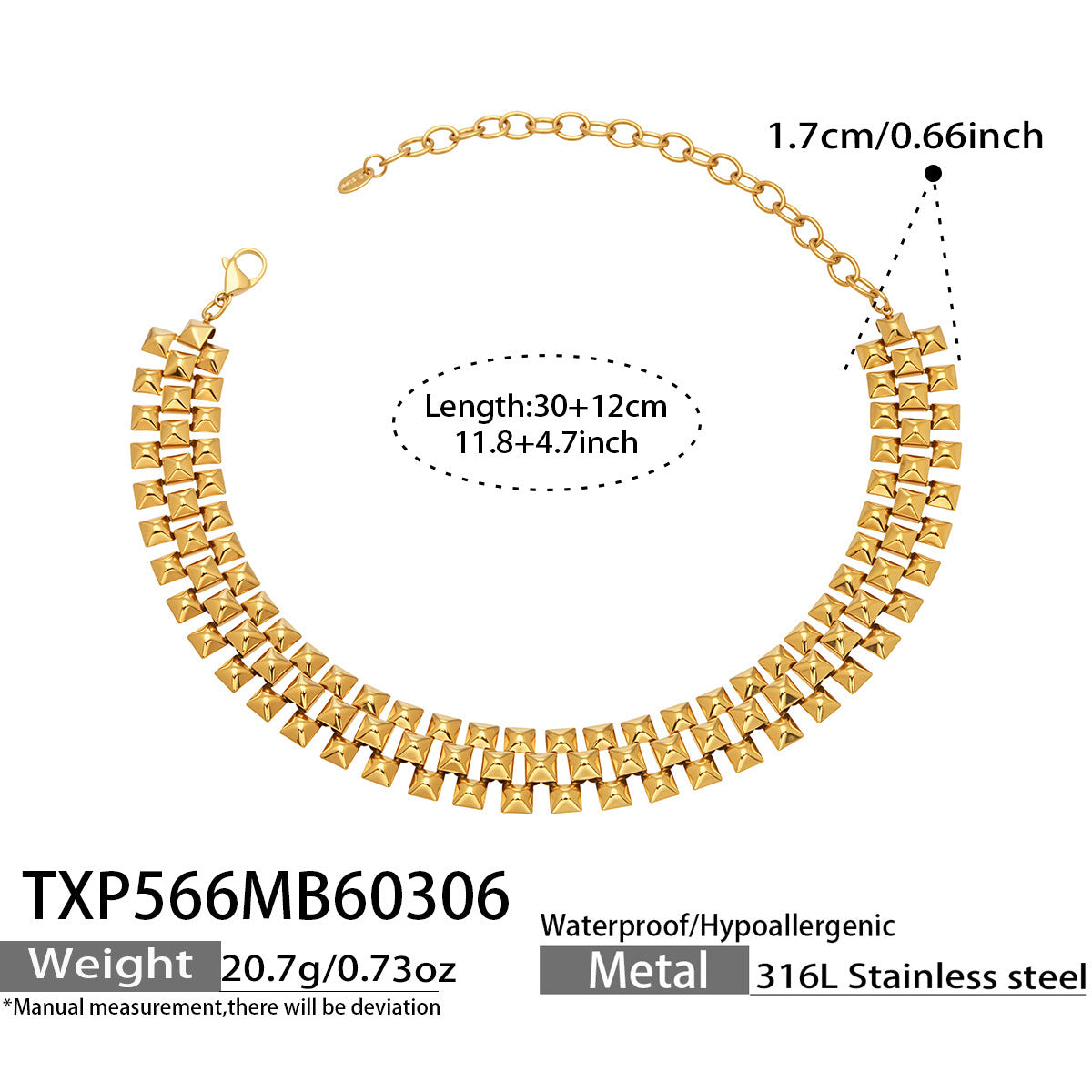 316L Stainless Steel 18K Gold PVD Chunky Chain Statement Necklace Bracelet Set - Chunky Chain, Statement, Modern, Gold, Steel Wholesale Stainless Steel Jewelry - Sensitive Skin Friendly - Detail 11
