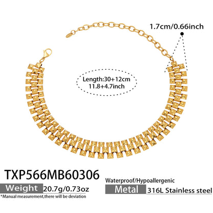 316L Stainless Steel 18K Gold PVD Chunky Chain Statement Necklace Bracelet Set - Chunky Chain, Statement, Modern, Gold, Steel Wholesale Stainless Steel Jewelry - Sensitive Skin Friendly - Detail 11