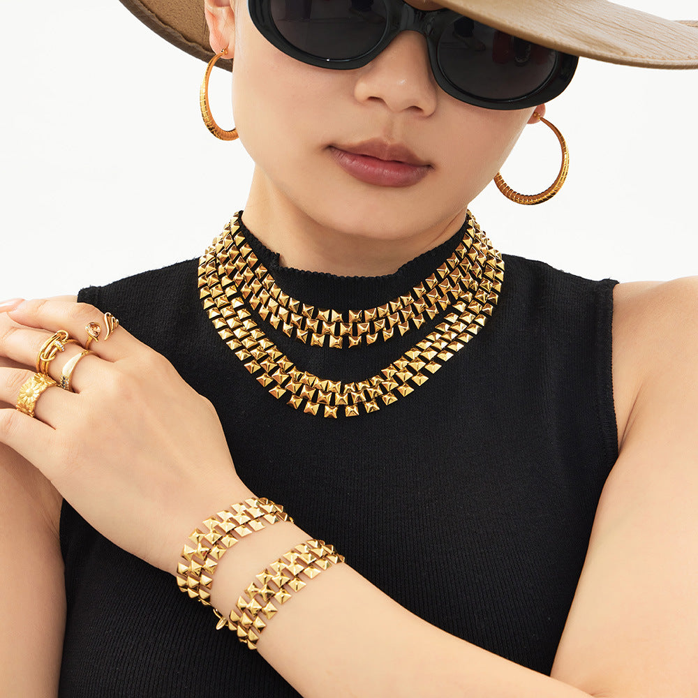 316L Stainless Steel 18K Gold PVD Chunky Chain Statement Necklace Bracelet Set - Chunky Chain, Statement, Modern, Gold, Steel Wholesale Stainless Steel Jewelry - Sensitive Skin Friendly - Detail 16