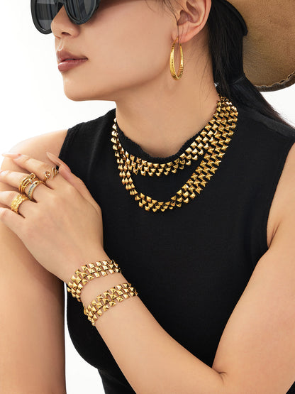 316L Stainless Steel 18K Gold PVD Chunky Chain Statement Necklace Bracelet Set - Chunky Chain, Statement, Modern, Gold, Steel Wholesale Stainless Steel Jewelry - Sensitive Skin Friendly - Detail 2
