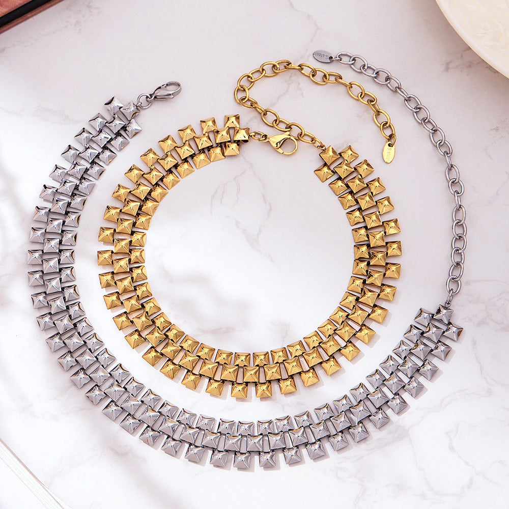 316L Stainless Steel 18K Gold PVD Chunky Chain Statement Necklace Bracelet Set - Chunky Chain, Statement, Modern, Gold, Steel Wholesale Stainless Steel Jewelry - Sensitive Skin Friendly - Detail 5