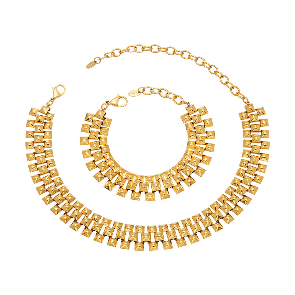 316L Stainless Steel 18K Gold PVD Chunky Chain Statement Necklace Bracelet Set - Chunky Chain, Statement, Modern, Gold, Steel Wholesale Stainless Steel Jewelry - Sensitive Skin Friendly - Detail 9