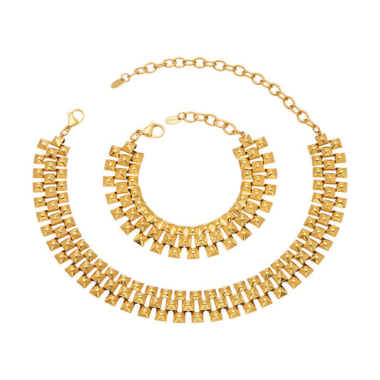 316L Stainless Steel 18K Gold PVD Chunky Chain Statement Necklace Bracelet Set - Chunky Chain, Statement, Modern, Gold, Steel Wholesale Stainless Steel Jewelry - Sensitive Skin Friendly - Detail 9